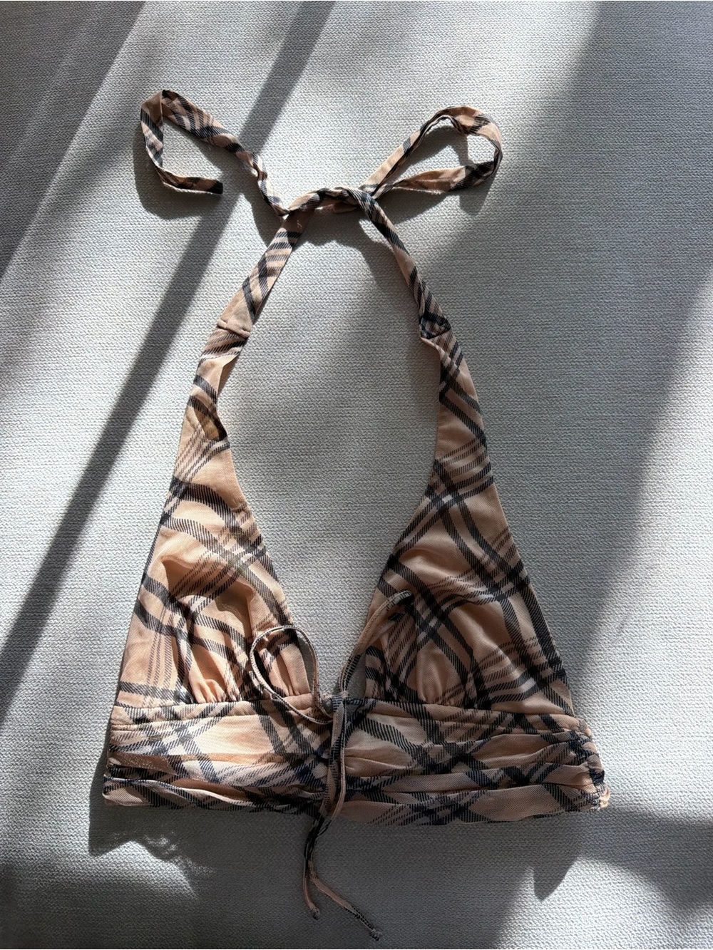 I.AM.GIA Plaid Halter Top in Caramel Beige & Black - Picture 2 of 4